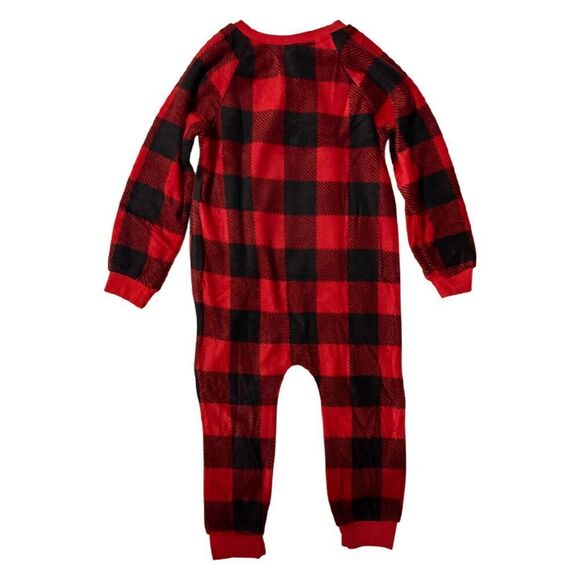Buffalo Check Fleece One Piece Red & Black Pajama Size 3T - Picture 2 of 5